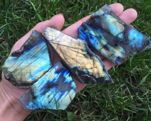 Close-up of labradorite's iridescent surface