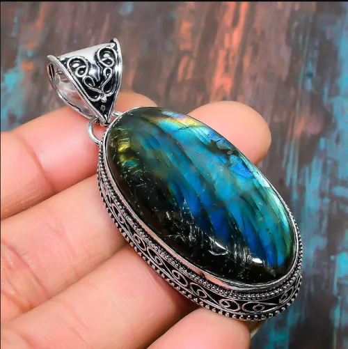 Close-up of labradorite showing color flashes at different angles