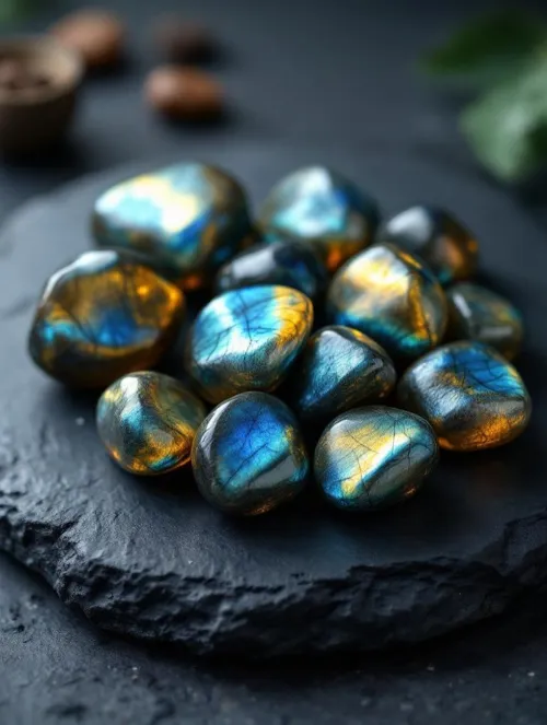 Labradorite showing different textures and sizes