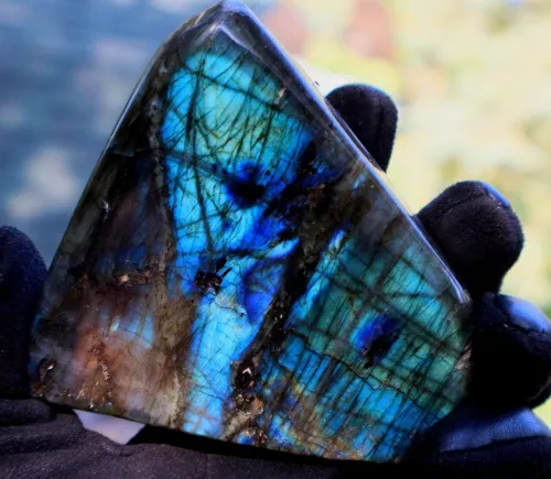 Microscope view showing labradorite's layered structure