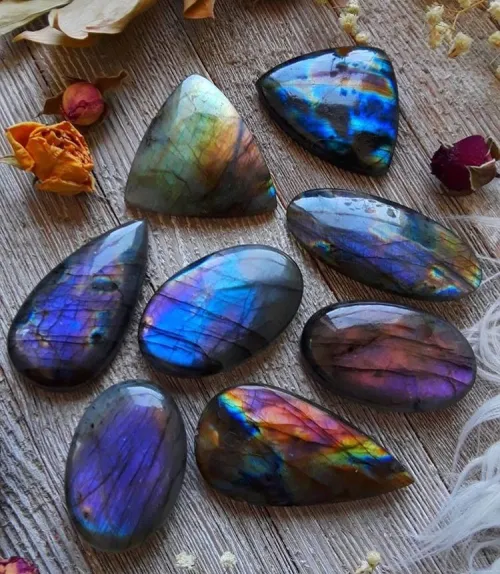 Polished labradorite showing multicolor flashes under light